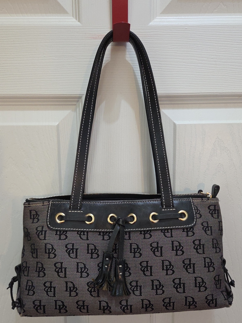 Vintage Dooney & Bourke Signature Monogram Tassel Shoulder Bag